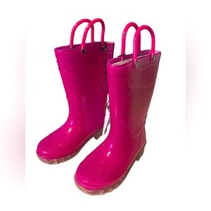Western Chief Kids Pink 5/6 Toddler Waterproof Light Up Rain Boots Handles NWT